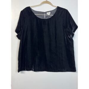Women's J. Crew Black Velvet Short Sleeve Double Lined Top-Preppy